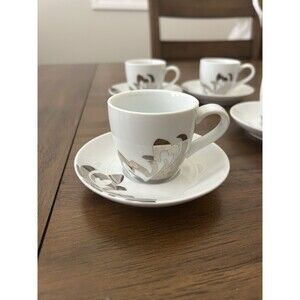 The Cellar Whiteware Macy’s Espresso Cup/Saucer Set Of 4 With Silver Design
